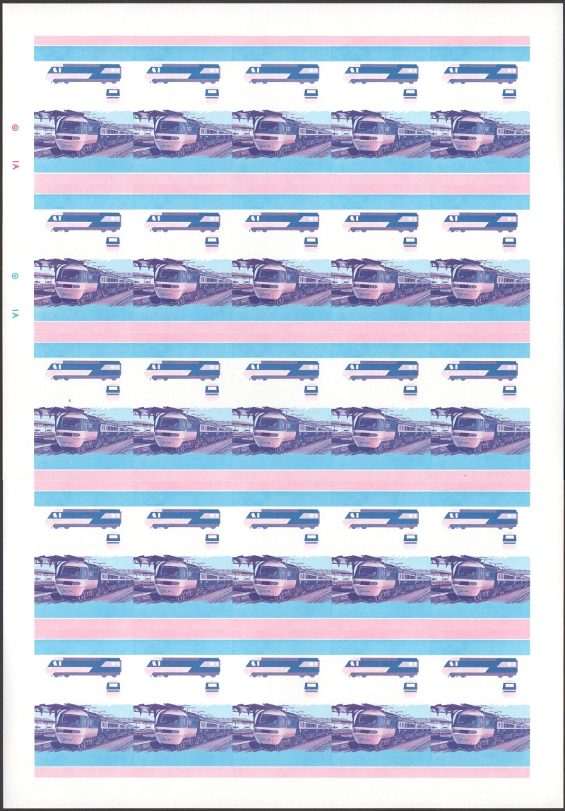Saint Vincent Grenadines Locomotives (1st series) 10c Blue-Red Stage Progressive Color Proof Pane