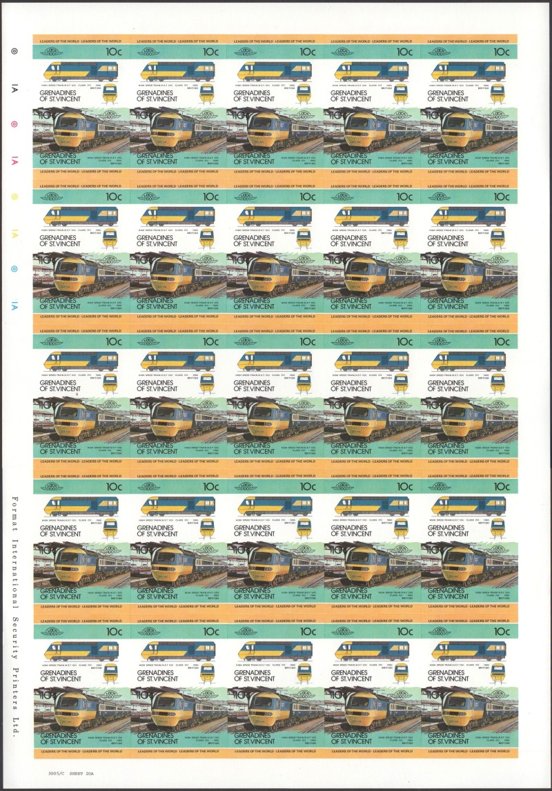 Saint Vincent Grenadines Locomotives (1st series) 10c 1980 High Speed Train (H.S.T. 125) Class 253 Final Stage Progressive Color Proof Stamp Pane