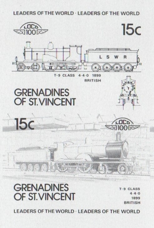 Saint Vincent Grenadines Locomotives (1st series) 15c Black Stage Progressive Color Proof Pair