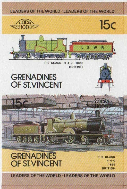 Saint Vincent Grenadines Locomotives (1st series) 15c 1899 T-9 Class 4-4-0 Final Stage Progressive Color Proof Stamp Pair