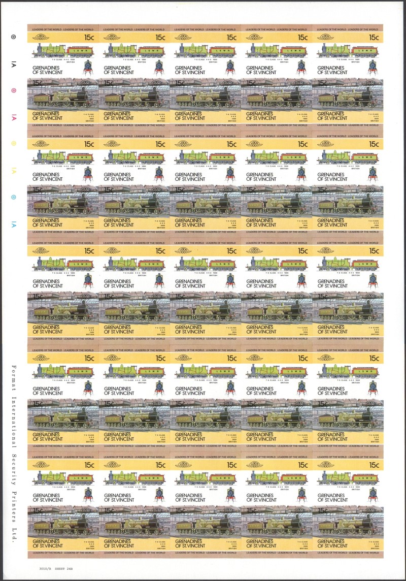 Saint Vincent Grenadines Locomotives (1st series) 15c 1899 T-9 Class 4-4-0 Final Stage Progressive Color Proof Stamp Pane