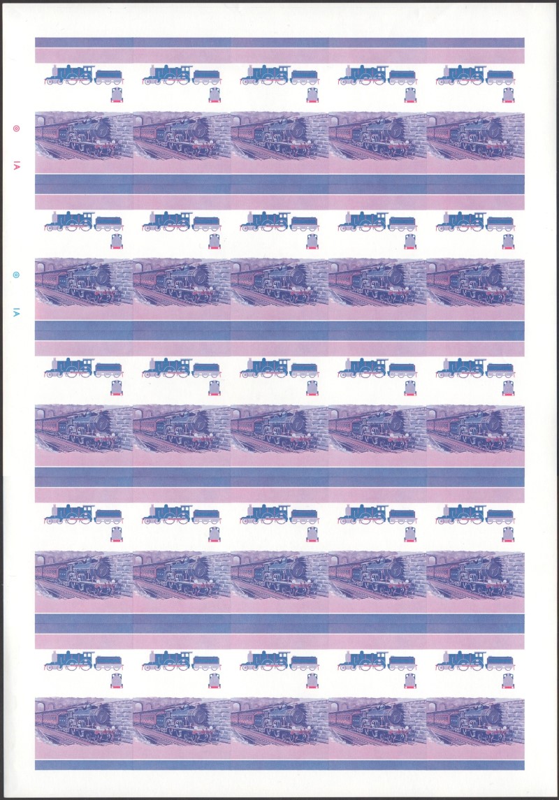 Saint Vincent Grenadines Locomotives (1st series) 35c Blue-Red Stage Progressive Color Proof Pane