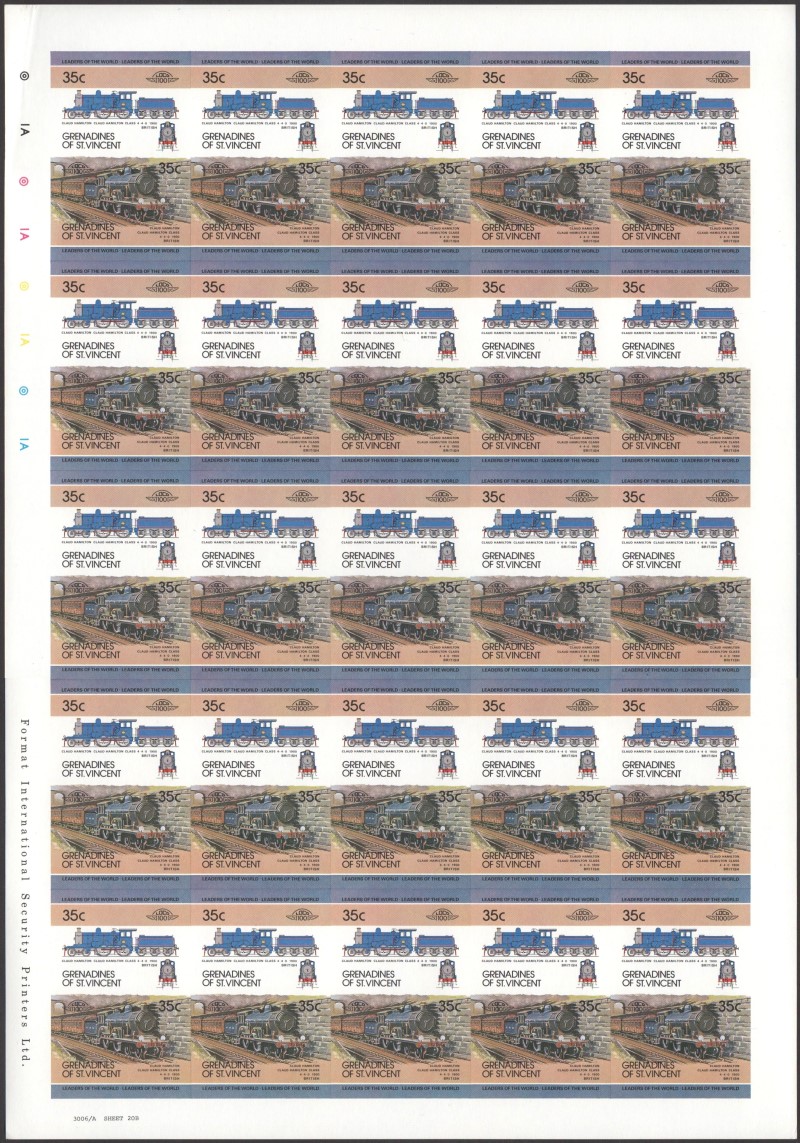 Saint Vincent Grenadines Locomotives (1st series) 35c 1900 Claud Hamilton Claud Hamilton Class 4-4-0 Final Stage Progressive Color Proof Stamp Pane