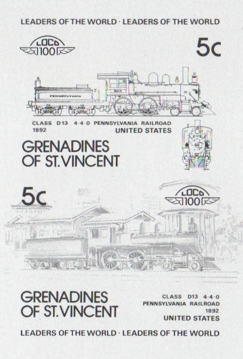 Saint Vincent Grenadines Locomotives (1st series) 5c Black Stage Progressive Color Proof Pair