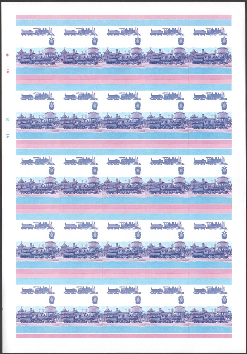 Saint Vincent Grenadines Locomotives (1st series) 5c Blue-Red Stage Progressive Color Proof Pane