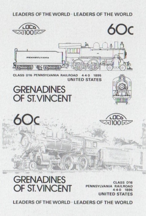 Saint Vincent Grenadines Locomotives (1st series) 60c Black Stage Progressive Color Proof Pair