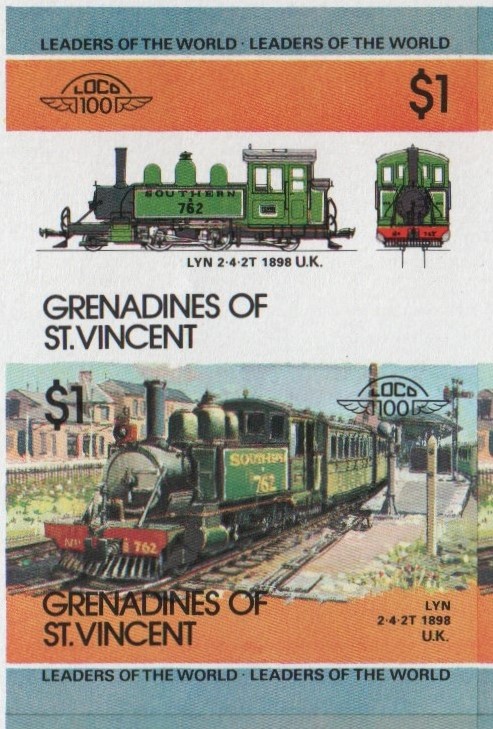 Saint Vincent Grenadines Locomotives (2nd series) $1.00 1898 Lyn 2-4-2T Final Stage Progressive Color Proof Stamp Pair
