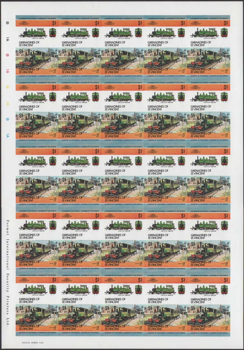 Saint Vincent Grenadines Locomotives (2nd series) $1.00 1898 Lyn 2-4-2T Final Stage Progressive Color Proof Stamp Pane
