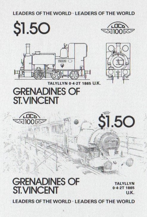 Saint Vincent Grenadines Locomotives (2nd series) $1.50 Black Stage Progressive Color Proof Pair