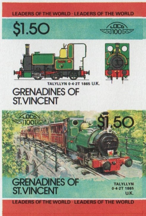 Saint Vincent Grenadines Locomotives (2nd series) $1.50 1865 Talyllyn 0-4-2T Final Stage Progressive Color Proof Stamp Pair