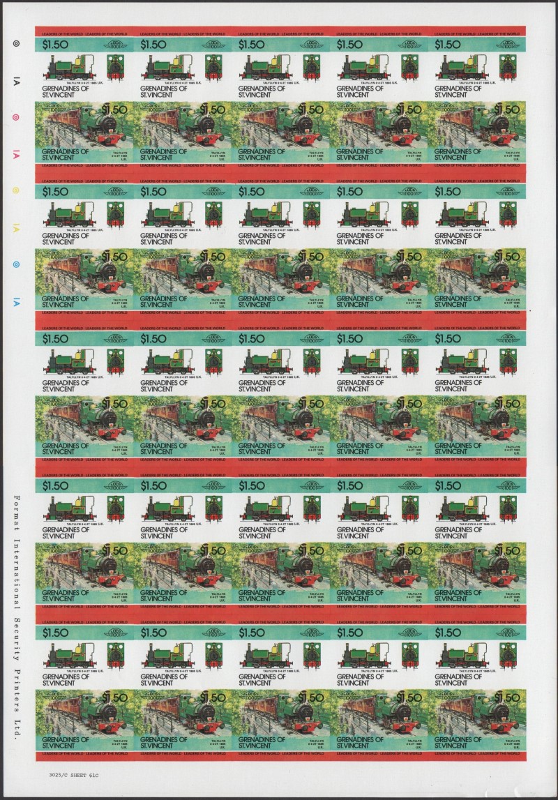 Saint Vincent Grenadines Locomotives (2nd series) $1.50 1865 Talyllyn 0-4-2T Final Stage Progressive Color Proof Stamp Pane