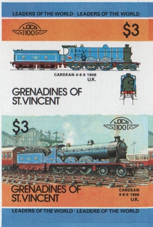 Saint Vincent Grenadines Locomotives (2nd series) $3.00 1906 Cardean 4-6-0 Final Stage Progressive Color Proof Stamp Pair