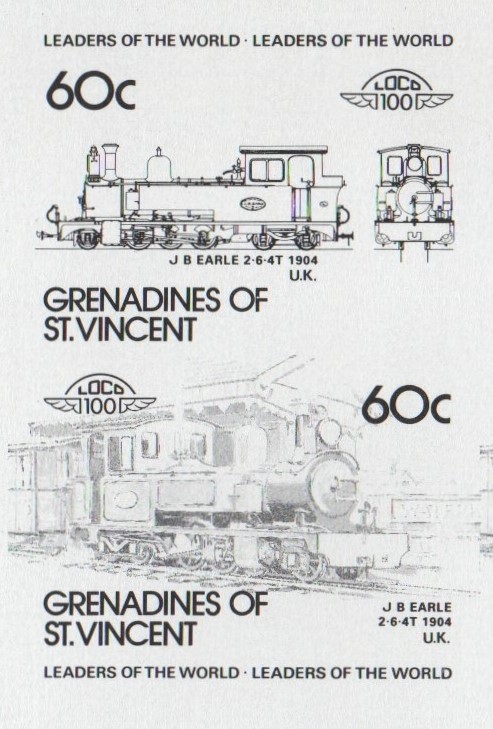 Saint Vincent Grenadines Locomotives (2nd series) 60c Black Stage Progressive Color Proof Pair