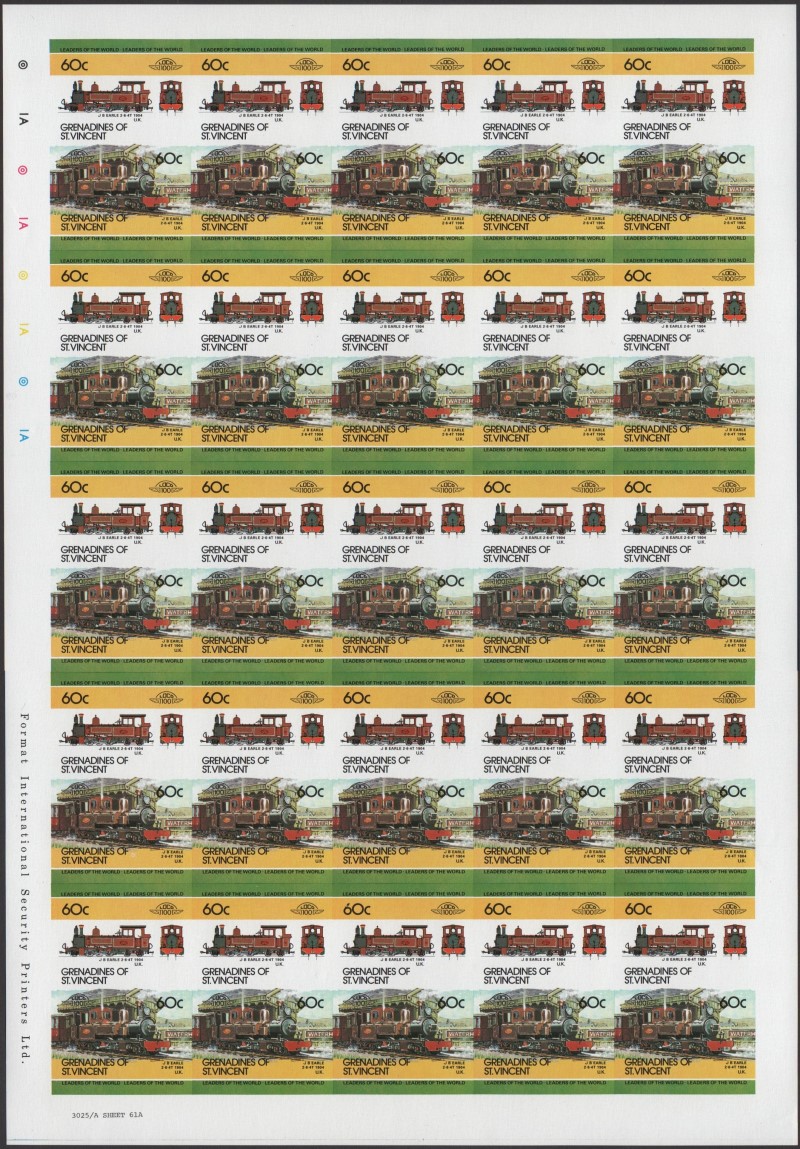 Saint Vincent Grenadines Locomotives (2nd series) 60c 1904 J B Earle 2-6-4T Final Stage Progressive Color Proof Stamp Pane