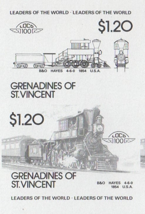 Saint Vincent Grenadines Locomotives (5th series) $1.20 Black Stage Progressive Color Proof Pair