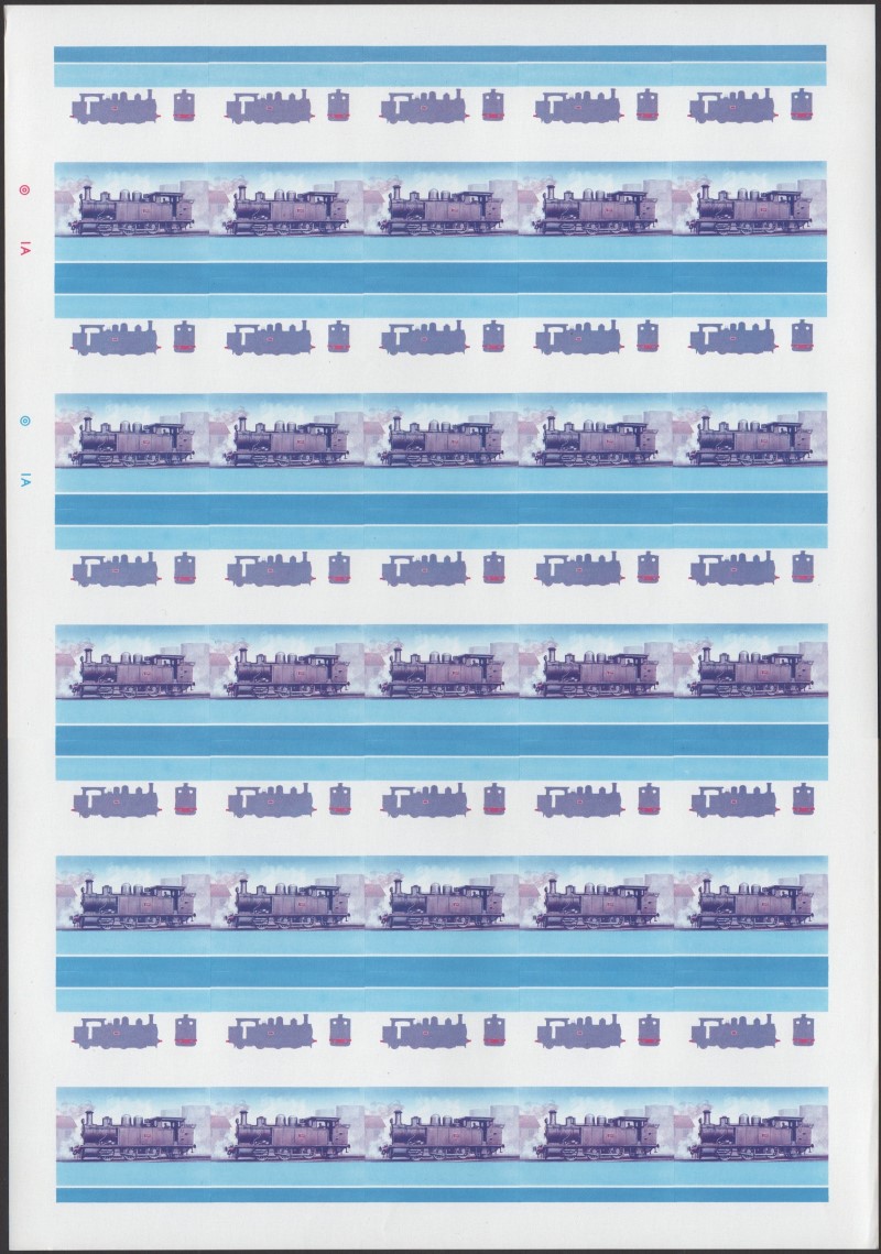 Saint Vincent Grenadines Locomotives (5th series) $2.00 Blue-Red Stage Progressive Color Proof Pane