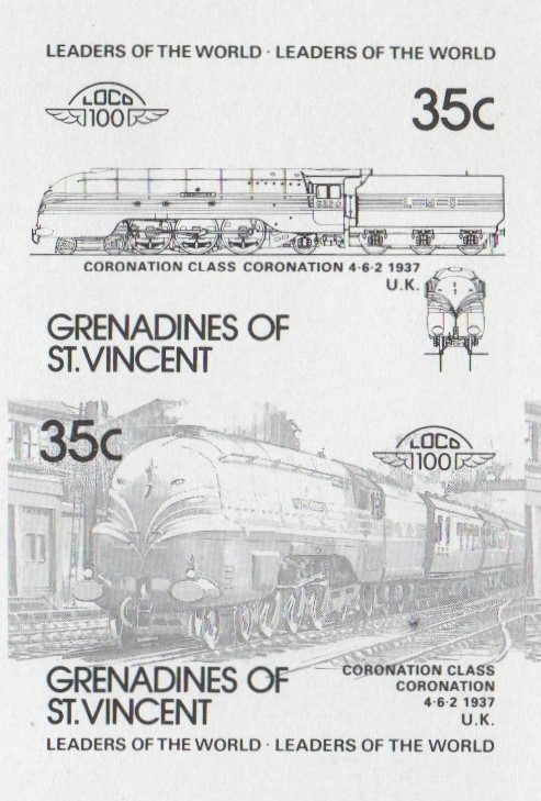 Saint Vincent Grenadines Locomotives (5th series) 35c Black Stage Progressive Color Proof Pair