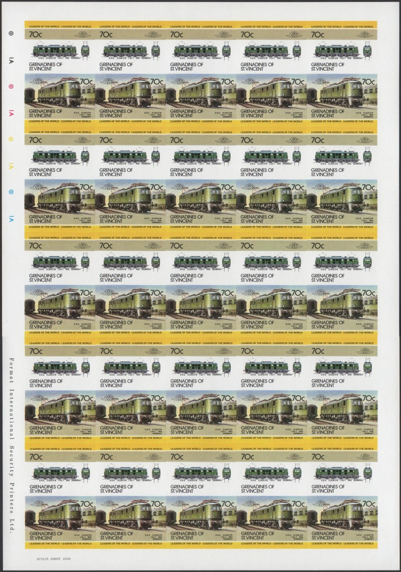 Saint Vincent Grenadines Locomotives (5th series) 70c 1935 D.R.G. Class E18 1-Do-1 Final Stage Progressive Color Proof Stamp Pane