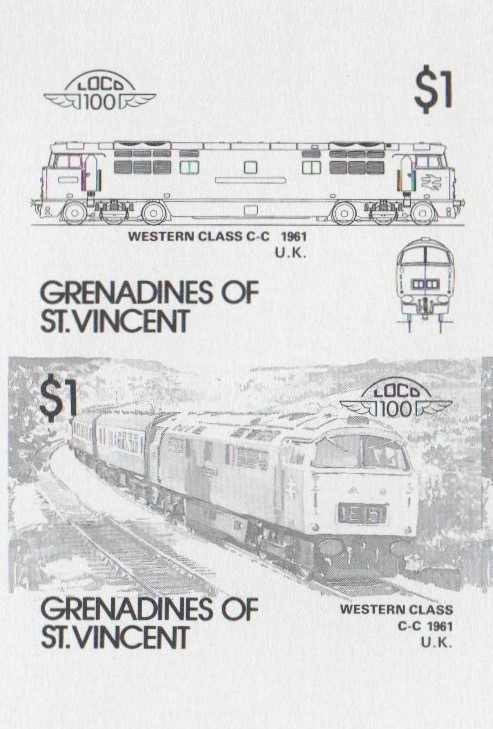 Saint Vincent Grenadines Locomotives (6th series) $1.00 Black Stage Progressive Color Proof Pair
