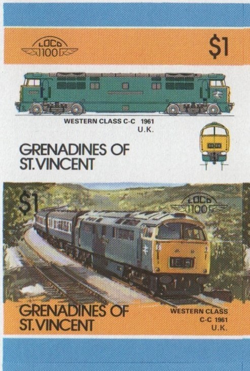 Saint Vincent Grenadines Locomotives (6th series) $1.00 1961 Western Class C-C Diesel Locomotive Final Stage Progressive Color Proof Stamp Pair