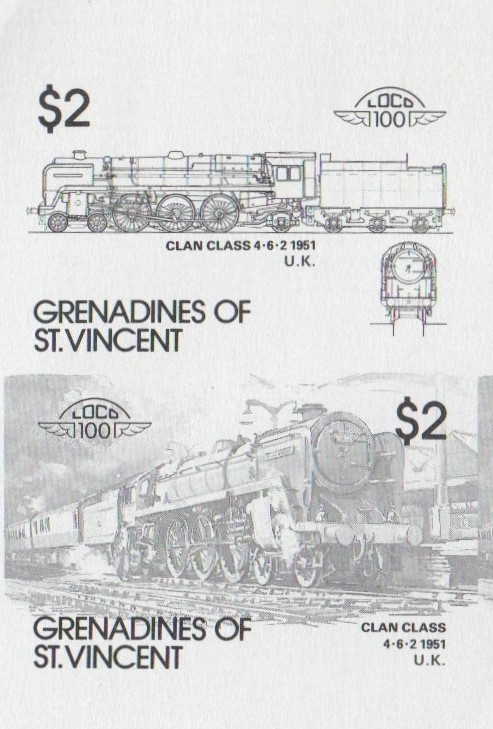 Saint Vincent Grenadines Locomotives (6th series) $2.00 Black Stage Progressive Color Proof Pair