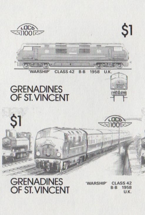 Saint Vincent Grenadines Locomotives (7th series) $1.00 Black Stage Progressive Color Proof Pair