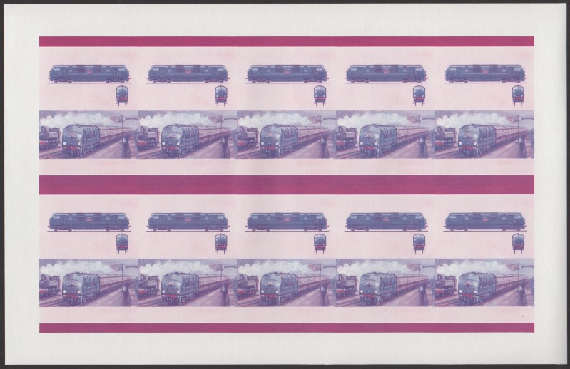 Saint Vincent Grenadines Locomotives (7th series) $1.00 Blue-Red Stage Progressive Color Proof Pane
