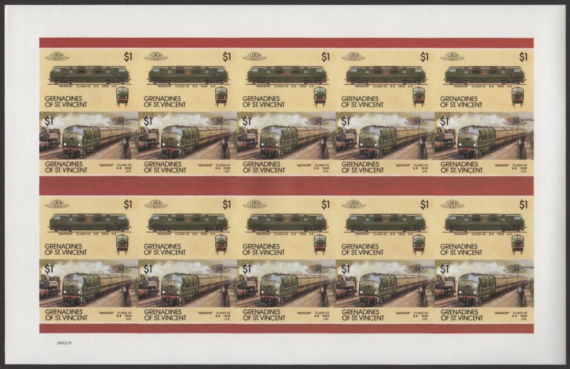 Saint Vincent Grenadines Locomotives (7th series) $1.00 1958 'Warship' Class 42 B-B Final Stage Progressive Color Proof Stamp Pane