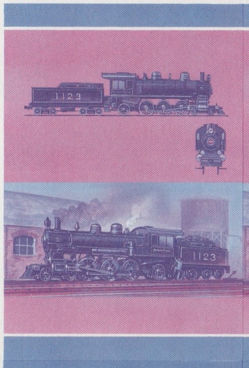 Saint Vincent Grenadines Locomotives (7th series) $1.25 Blue-Red Stage Progressive Color Proof Pair