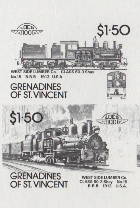 Saint Vincent Grenadines Locomotives (7th series) $1.50 Black Stage Progressive Color Proof Pair