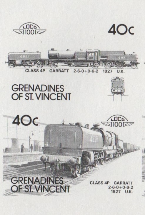 Saint Vincent Grenadines Locomotives (7th series) 40c Black Stage Progressive Color Proof Pair