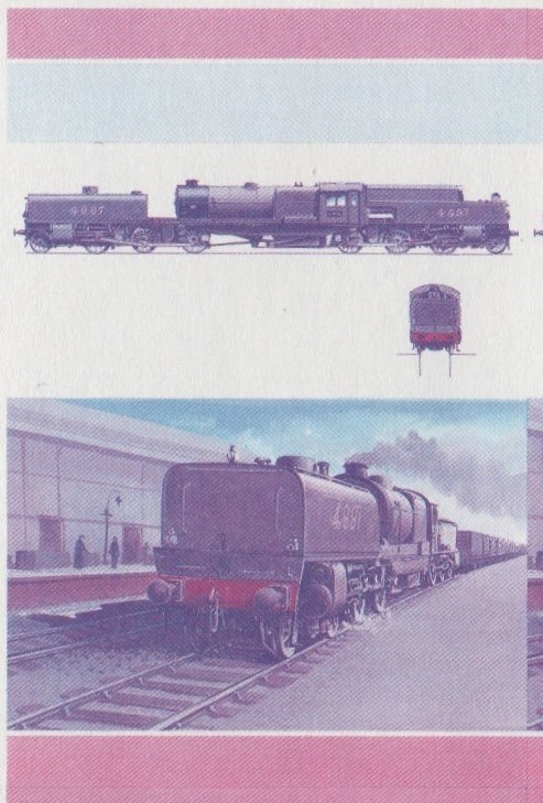 Saint Vincent Grenadines Locomotives (7th series) 40c Blue-Red Stage Progressive Color Proof Pair