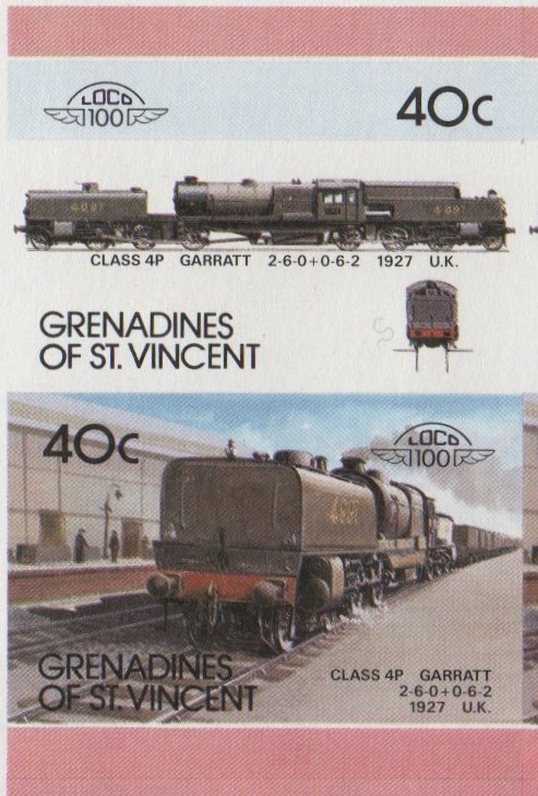 Saint Vincent Grenadines Locomotives (7th series) 40c 1927 Class 4P Garratt 2-6-0+0-6-2 Final Stage Progressive Color Proof Stamp Pair