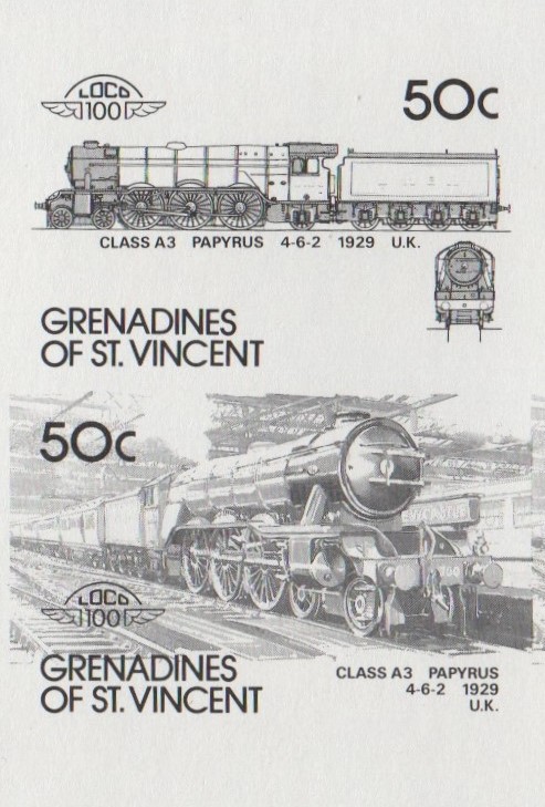 Saint Vincent Grenadines Locomotives (7th series) 50c Black Stage Progressive Color Proof Pair