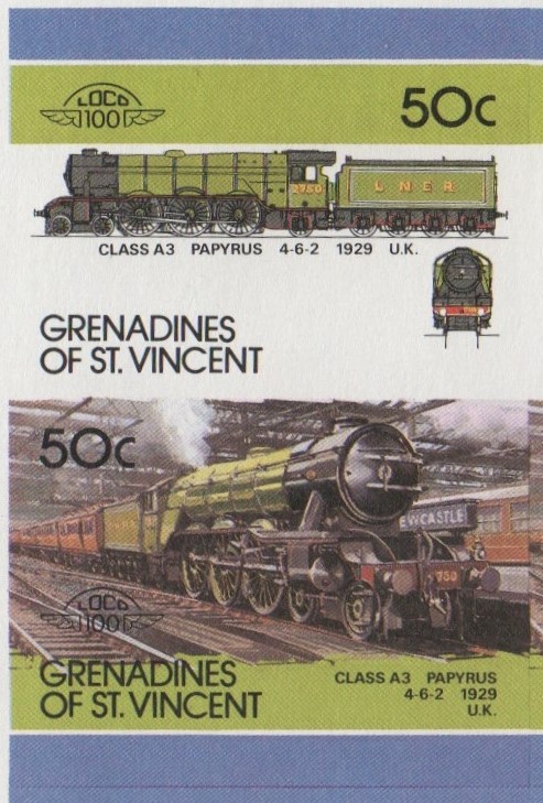 Saint Vincent Grenadines Locomotives (7th series) 50c 1929 Class A3 Papyrus 4-6-2 Final Stage Progressive Color Proof Stamp Pair