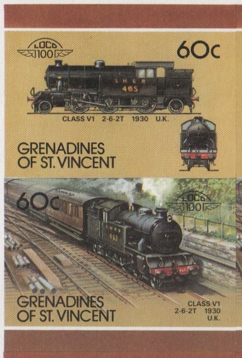 Saint Vincent Grenadines Locomotives (7th series) 60c 1930 Class V1 2-6-2T Final Stage Progressive Color Proof Stamp Pair