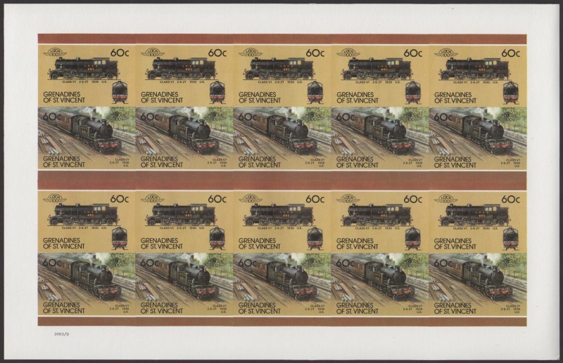 Saint Vincent Grenadines Locomotives (7th series) 60c 1930 Class V1 2-6-2T Final Stage Progressive Color Proof Stamp Pane