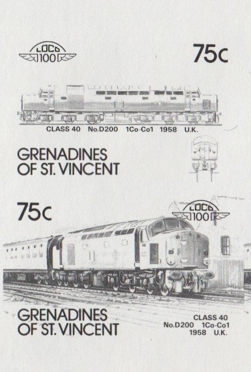 Saint Vincent Grenadines Locomotives (7th series) 75c Black Stage Progressive Color Proof Pair