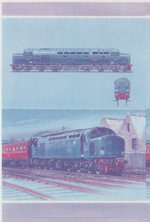Saint Vincent Grenadines Locomotives (7th series) 75c Blue-Red Stage Progressive Color Proof Pair