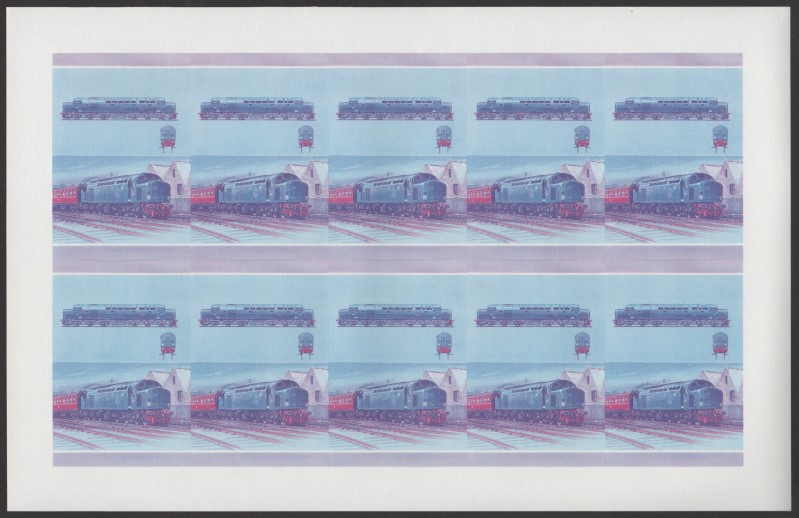 Saint Vincent Grenadines Locomotives (7th series) 75c Blue-Red Stage Progressive Color Proof Pane