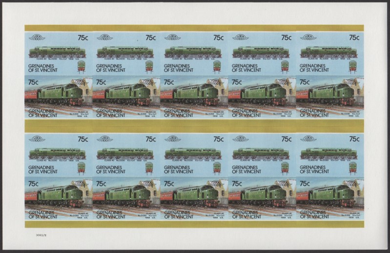 Saint Vincent Grenadines Locomotives (7th series) 75c 1958 Class 40 No. D200 1Co-Co1 Final Stage Progressive Color Proof Stamp Pane