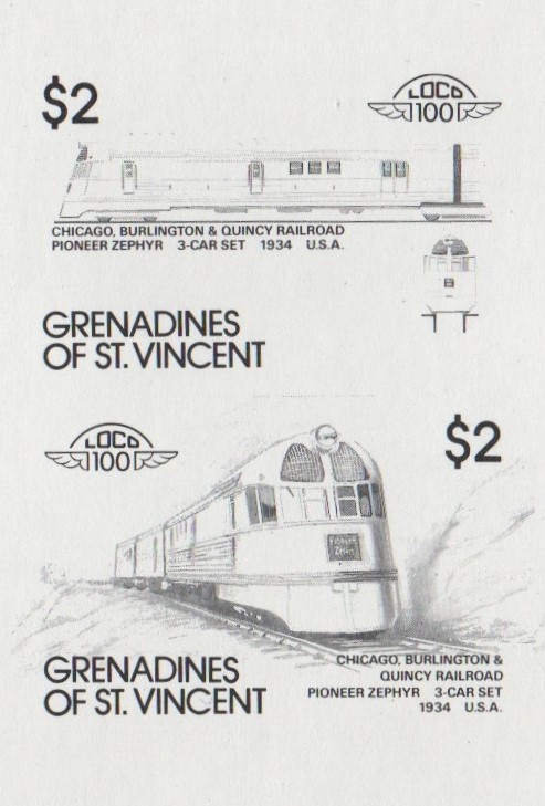 Saint Vincent Grenadines Locomotives (8th series) $2.00 Black Stage Progressive Color Proof Pair
