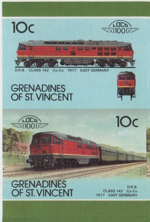 Saint Vincent Grenadines Locomotives (8th series) 10c 1977 D.R.B. Class 142 Co-Co Final Stage Progressive Color Proof Stamp Pair