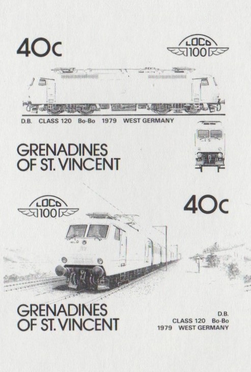 Saint Vincent Grenadines Locomotives (8th series) 40c Black Stage Progressive Color Proof Pair