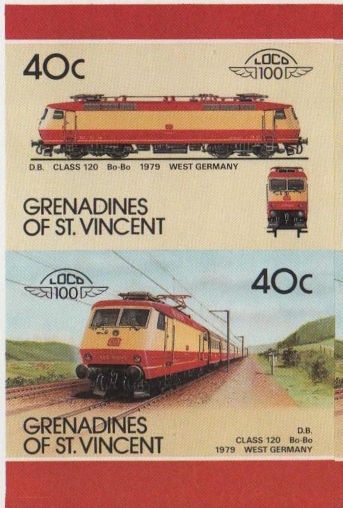 Saint Vincent Grenadines Locomotives (8th series) 40c 1979 D.B. Class 120 Bo-Bo Final Stage Progressive Color Proof Stamp Pair