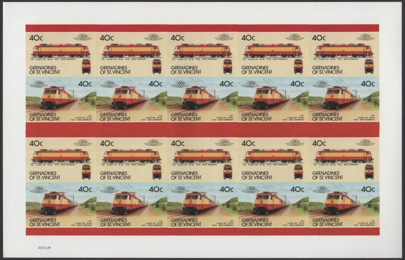 Saint Vincent Grenadines Locomotives (8th series) 40c 1979 D.B. Class 120 Bo-Bo Final Stage Progressive Color Proof Stamp Pane