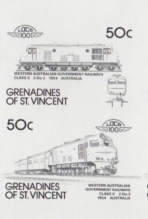 Saint Vincent Grenadines Locomotives (8th series) 50c Black Stage Progressive Color Proof Pair