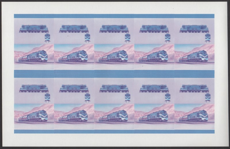 Saint Vincent Grenadines Locomotives (8th series) 50c Blue-Red Stage Progressive Color Proof Pane