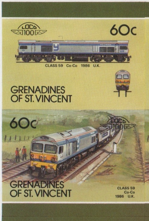 Saint Vincent Grenadines Locomotives (8th series) 60c 1986 Class 59 Co-Co Final Stage Progressive Color Proof Stamp Pair