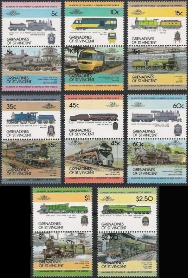 1984 Saint Vincent Grenadines Leaders of the World, Locomotives (1st series) Stamps